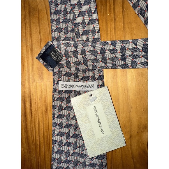 Emporio Armani Necktie Men Gray Geometric Class Style Wedding Business Executive - Picture 1 of 7